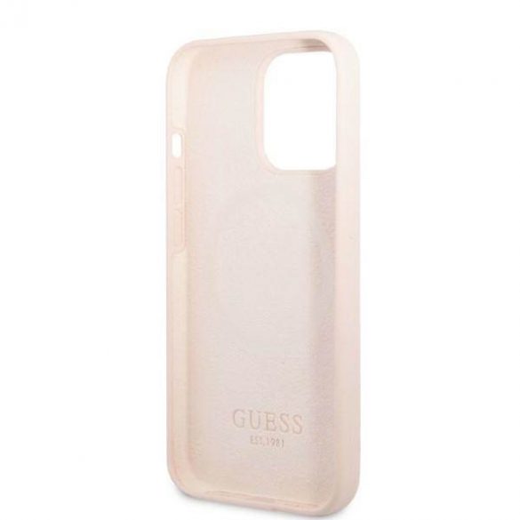 Guess GUHMP13LSPLP iPhone 13 Pro / 13 6,1" husă rigidă rożowy/roz Husă cu placă cu logo din silicon Husă MagSafe