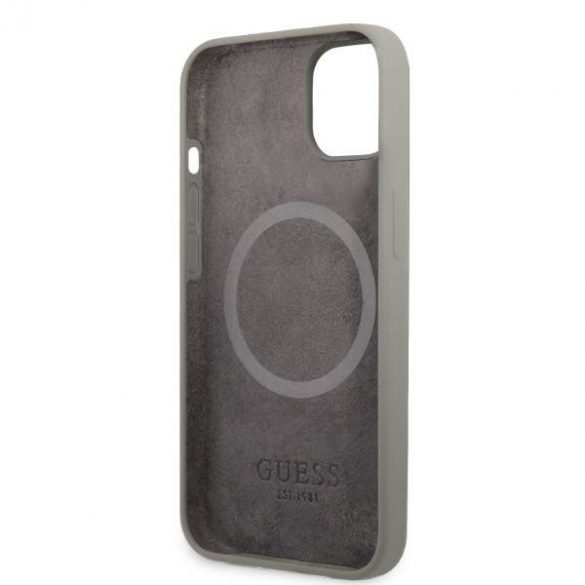 Guess GUHMP13MSPLG iPhone 13 / 14 / 15 6.1" husă rigidă szary/gri Placă cu logo din silicon MagSafe