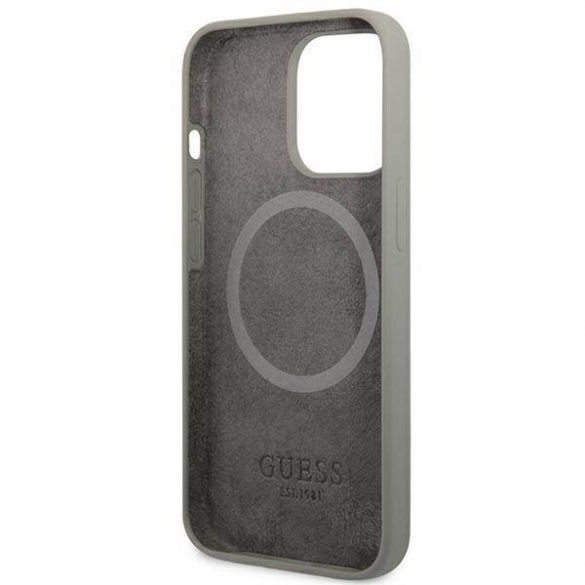 Guess GUHMP13LSPLG iPhone 13 Pro / 13 6,1" husă rigidă, gri/gri, Placă cu logo din silicon Husă MagSafe