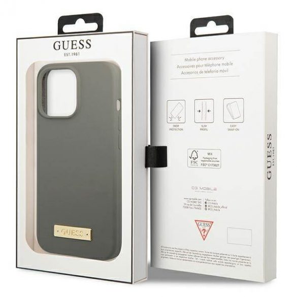 Guess GUHMP13LSPLG iPhone 13 Pro / 13 6,1" husă rigidă, gri/gri, Placă cu logo din silicon Husă MagSafe