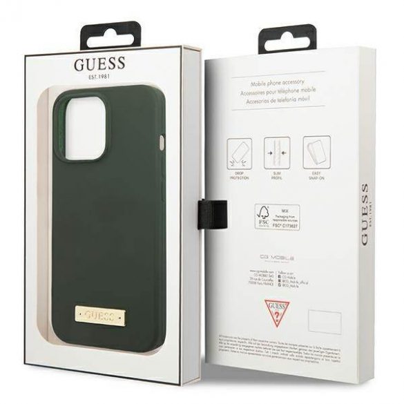 Guess GUHMP13LSPLA iPhone 13 Pro / 13 6,1" zielony/kaki husă rigidă din silicon Placă cu logo Husă MagSafe