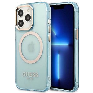 Guess GUHMP13LHTCMB Husă rigidă pentru iPhone 13 Pro / 13 6,1" niebieski/albastru Gold Outline Husă MagSafe translucidă