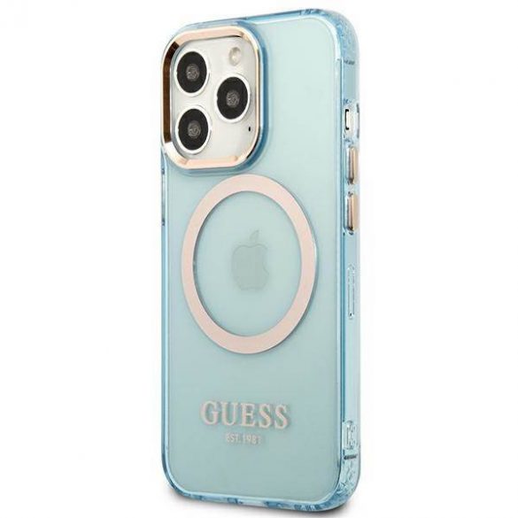 Guess GUHMP13LHTCMB Husă rigidă pentru iPhone 13 Pro / 13 6,1" niebieski/albastru Gold Outline Husă MagSafe translucidă