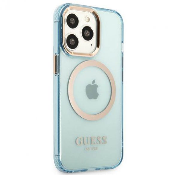 Guess GUHMP13LHTCMB Husă rigidă pentru iPhone 13 Pro / 13 6,1" niebieski/albastru Gold Outline Husă MagSafe translucidă