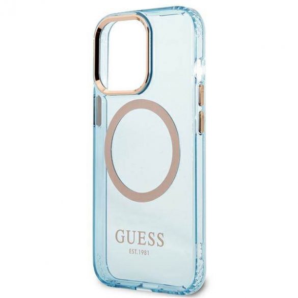 Guess GUHMP13LHTCMB Husă rigidă pentru iPhone 13 Pro / 13 6,1" niebieski/albastru Gold Outline Husă MagSafe translucidă