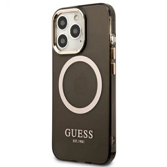 Guess GUHMP13LHTCMK Husă rigidă pentru iPhone 13 Pro / 13 de 6,1 inchi, neagră/czarny, Gold Outline Husă MagSafe translucidă