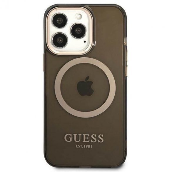 Guess GUHMP13LHTCMK Husă rigidă pentru iPhone 13 Pro / 13 de 6,1 inchi, neagră/czarny, Gold Outline Husă MagSafe translucidă