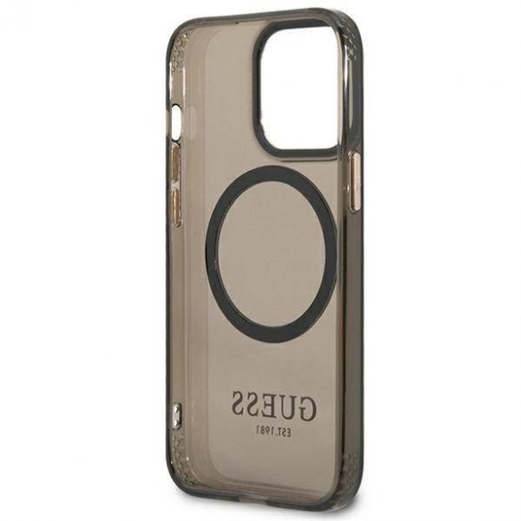 Guess GUHMP13LHTCMK Husă rigidă pentru iPhone 13 Pro / 13 de 6,1 inchi, neagră/czarny, Gold Outline Husă MagSafe translucidă