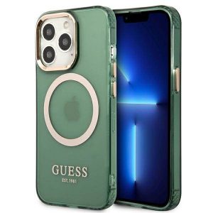 Guess GUHMP13LHTCMA Husă rigidă pentru iPhone 13 Pro / 13 6,1" zielony/kaki Gold Outline Husă MagSafe translucidă