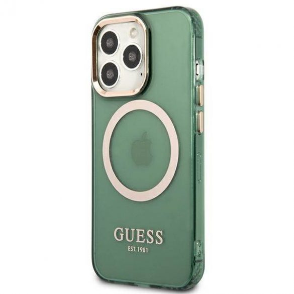 Guess GUHMP13LHTCMA Husă rigidă pentru iPhone 13 Pro / 13 6,1" zielony/kaki Gold Outline Husă MagSafe translucidă