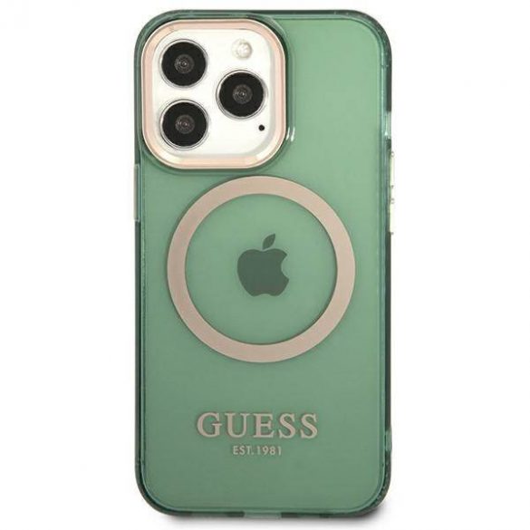 Guess GUHMP13LHTCMA Husă rigidă pentru iPhone 13 Pro / 13 6,1" zielony/kaki Gold Outline Husă MagSafe translucidă