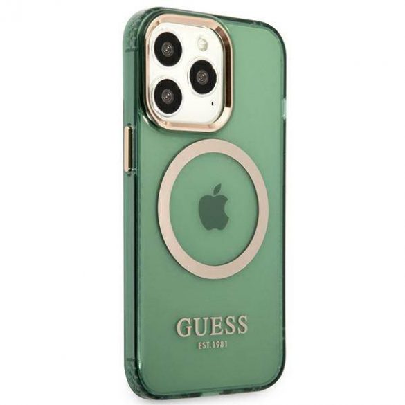 Guess GUHMP13LHTCMA Husă rigidă pentru iPhone 13 Pro / 13 6,1" zielony/kaki Gold Outline Husă MagSafe translucidă