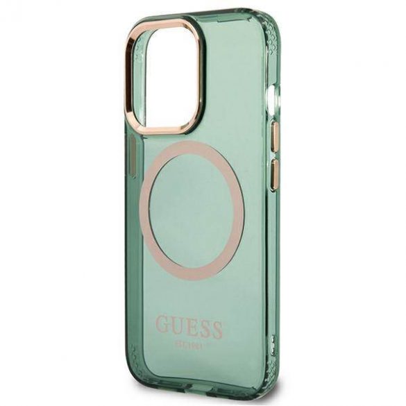 Guess GUHMP13LHTCMA Husă rigidă pentru iPhone 13 Pro / 13 6,1" zielony/kaki Gold Outline Husă MagSafe translucidă