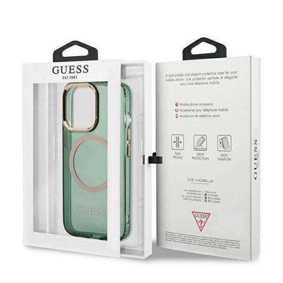 Guess GUHMP13LHTCMA Husă rigidă pentru iPhone 13 Pro / 13 6,1" zielony/kaki Gold Outline Husă MagSafe translucidă