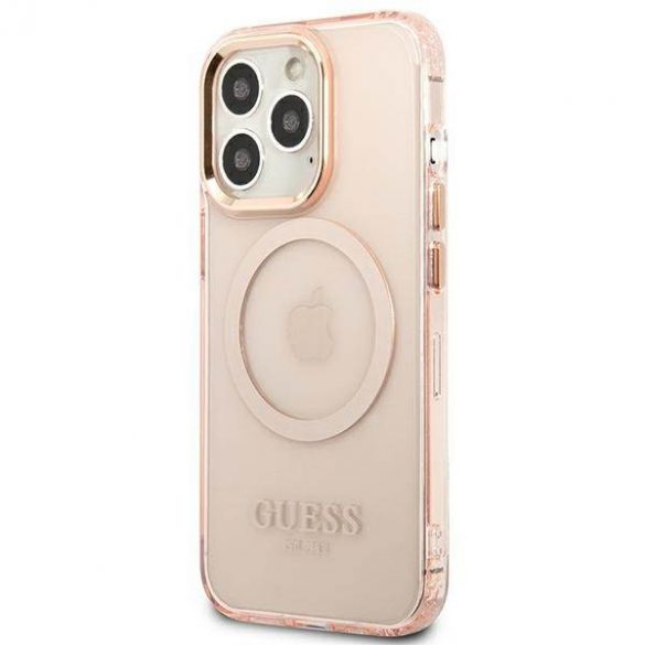 Guess GUHMP13LHTCMP Husă rigidă pentru iPhone 13 Pro / 13 6,1" rożowy/roz Gold Outline Husă MagSafe translucidă