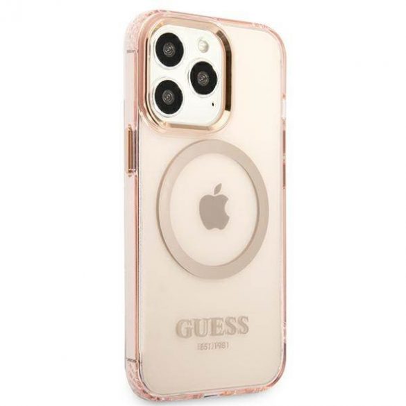 Guess GUHMP13LHTCMP Husă rigidă pentru iPhone 13 Pro / 13 6,1" rożowy/roz Gold Outline Husă MagSafe translucidă