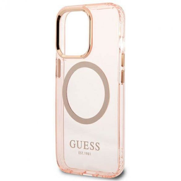 Guess GUHMP13LHTCMP Husă rigidă pentru iPhone 13 Pro / 13 6,1" rożowy/roz Gold Outline Husă MagSafe translucidă