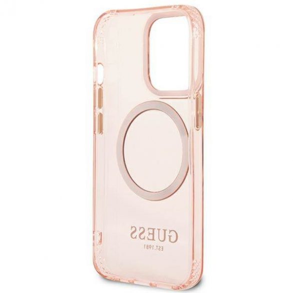 Guess GUHMP13LHTCMP Husă rigidă pentru iPhone 13 Pro / 13 6,1" rożowy/roz Gold Outline Husă MagSafe translucidă