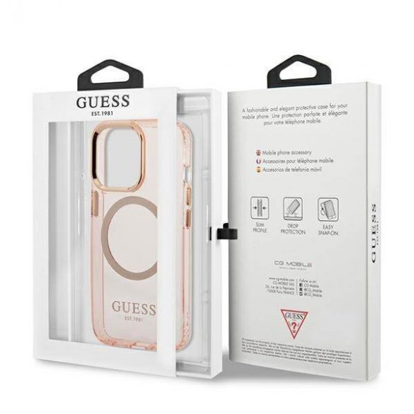 Guess GUHMP13LHTCMP Husă rigidă pentru iPhone 13 Pro / 13 6,1" rożowy/roz Gold Outline Husă MagSafe translucidă