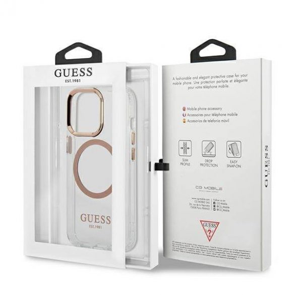 Guess GUHMP13LHTRMD Husă rigidă pentru iPhone 13 Pro / 13 de 6,1" złoty/aurie Husă Metal Outline Magsafe