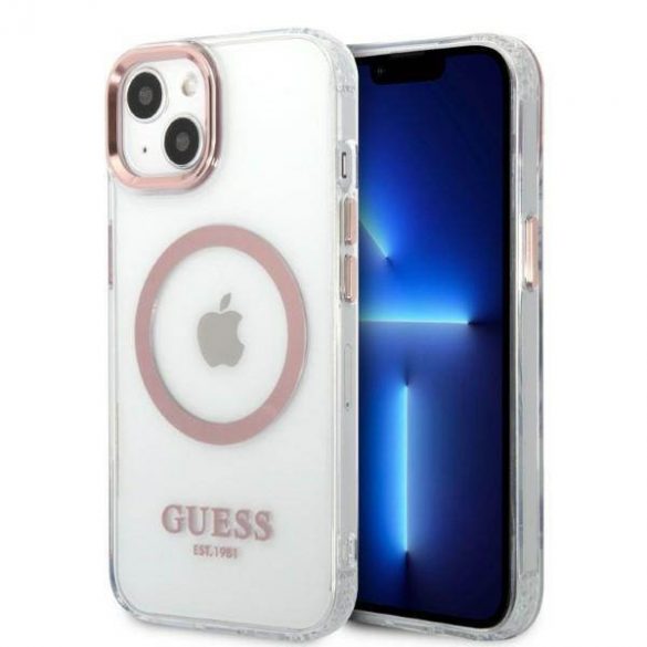 Guess GUHMP13MHTRMP iPhone 13 / 14 / 15 6.1" roz/rozHusătare Metal Outline Magsafe