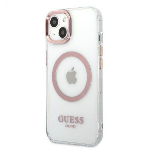 Guess GUHMP13MHTRMP iPhone 13 / 14 / 15 6.1" roz/rozHusătare Metal Outline Magsafe