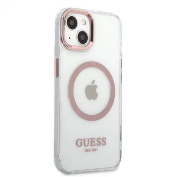 Guess GUHMP13MHTRMP iPhone 13 / 14 / 15 6.1" roz/rozHusătare Metal Outline Magsafe