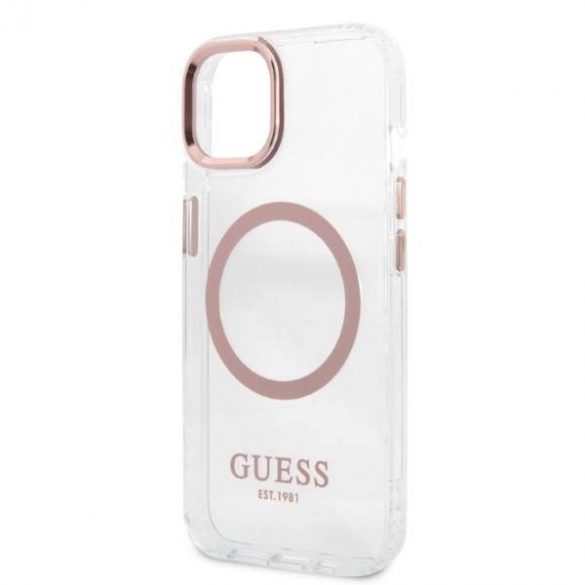 Guess GUHMP13MHTRMP iPhone 13 / 14 / 15 6.1" roz/rozHusătare Metal Outline Magsafe