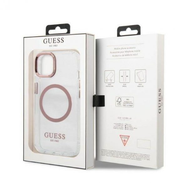 Guess GUHMP13MHTRMP iPhone 13 / 14 / 15 6.1" roz/rozHusătare Metal Outline Magsafe