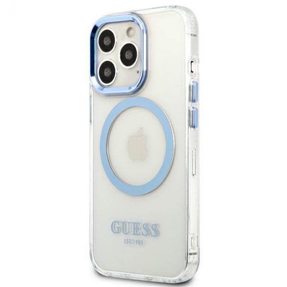 Guess GUHMP13LHTRMB iPhone 13 Pro / 13 6,1" niebieski/albastru husă rigidă Metal Outline Magsafe