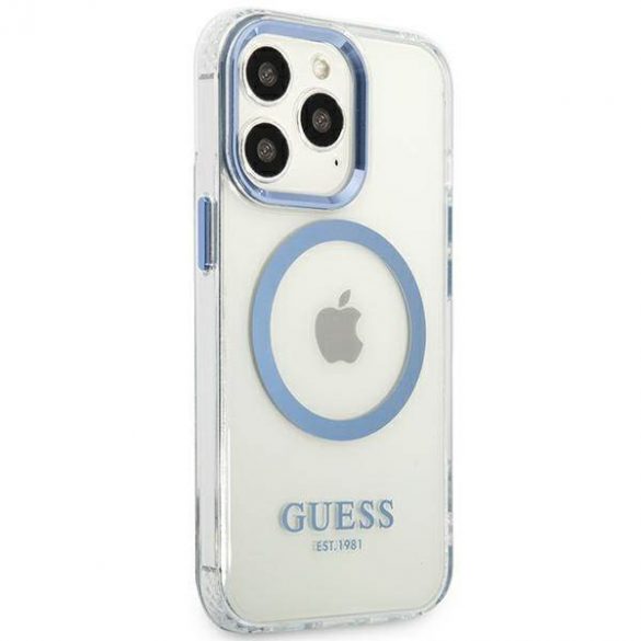 Guess GUHMP13LHTRMB iPhone 13 Pro / 13 6,1" niebieski/albastru husă rigidă Metal Outline Magsafe