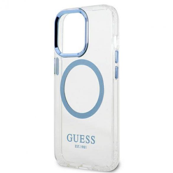 Guess GUHMP13LHTRMB iPhone 13 Pro / 13 6,1" niebieski/albastru husă rigidă Metal Outline Magsafe