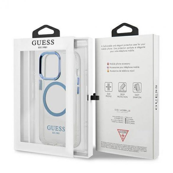 Guess GUHMP13LHTRMB iPhone 13 Pro / 13 6,1" niebieski/albastru husă rigidă Metal Outline Magsafe