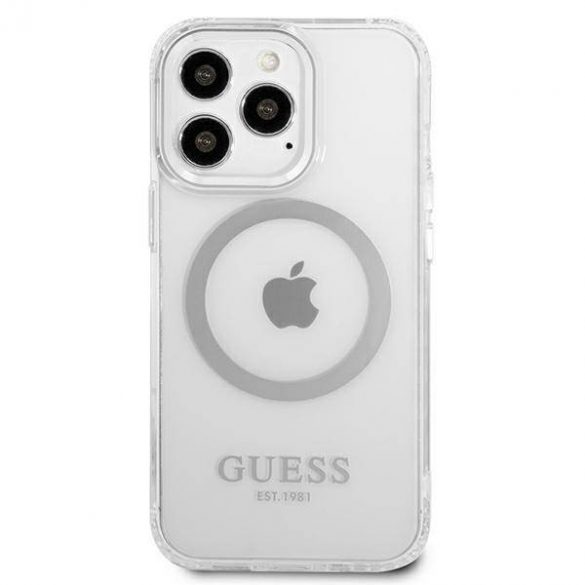 Guess GUHMP13LHTRMS iPhone 13 Pro / 13 6,1" srebrny/argintiu husă rigidă Metal Outline Magsafe