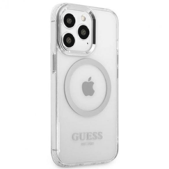 Guess GUHMP13LHTRMS iPhone 13 Pro / 13 6,1" srebrny/argintiu husă rigidă Metal Outline Magsafe