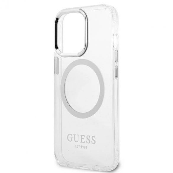 Guess GUHMP13LHTRMS iPhone 13 Pro / 13 6,1" srebrny/argintiu husă rigidă Metal Outline Magsafe