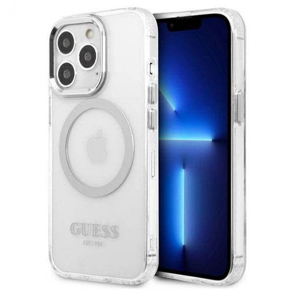 Guess GUHMP13XHTRMS Husă rigidă pentru iPhone 13 Pro Max 6,7" srebrny/argintiu Husă Metal Outline Magsafe