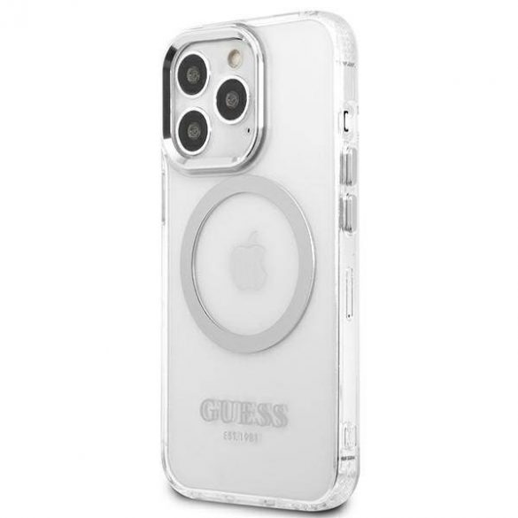 Guess GUHMP13XHTRMS Husă rigidă pentru iPhone 13 Pro Max 6,7" srebrny/argintiu Husă Metal Outline Magsafe