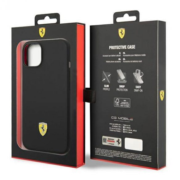 Ferrari FEHCP14SSIBBK iPhone 14 / 15 / 13 6.1" carcasă rigidă/neagră Silicone Metal Logo