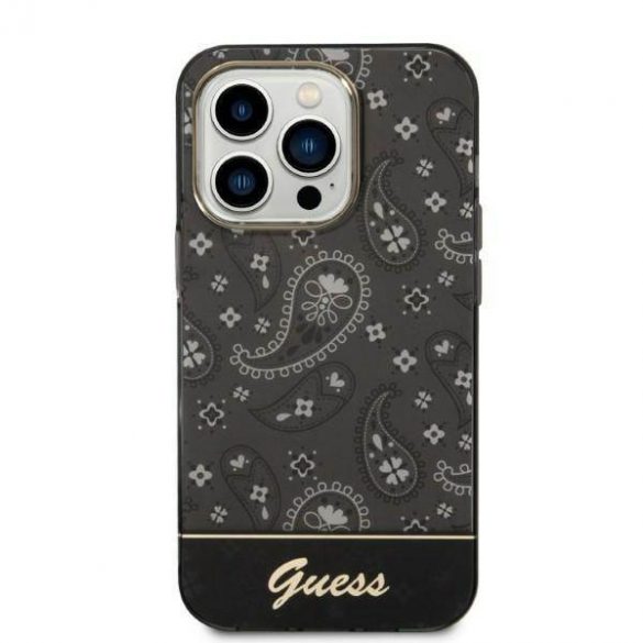 Guess GUHCP14LHGBNHK Carcasă rigidă Bandana Paisley pentru iPhone 14 Pro de 6,1 inchi/negru