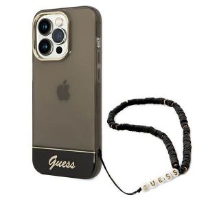 Guess GUHCP14LHGCOHK iPhone 14 Pro 6,1" carcasă rigidă/neagră Husă translucidă cu curea perlă