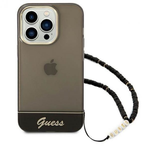 Guess GUHCP14LHGCOHK iPhone 14 Pro 6,1" carcasă rigidă/neagră Husă translucidă cu curea perlă