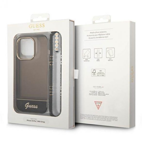 Guess GUHCP14LHGCOHK iPhone 14 Pro 6,1" carcasă rigidă/neagră Husă translucidă cu curea perlă