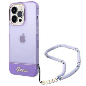 Guess GUHCP14LHGCOHU iPhone 14 Pro 6,1" husă rigidă violet/violet Husă cu curele perle translucide