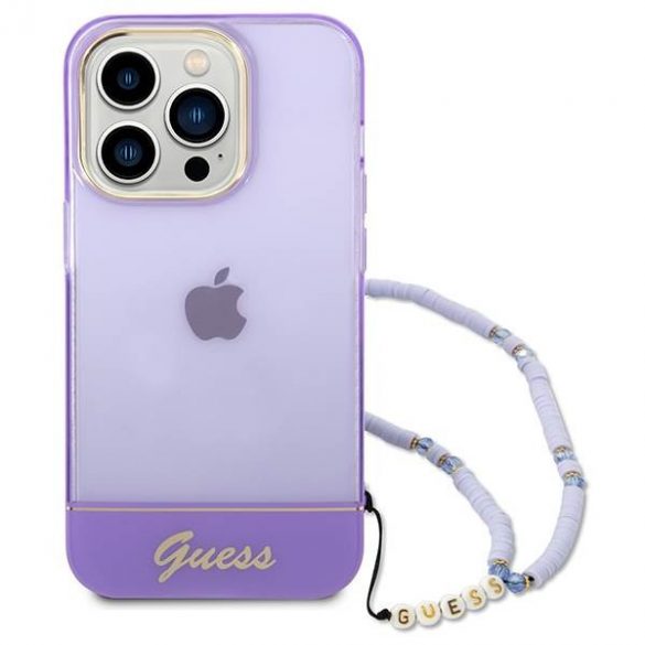 Guess GUHCP14LHGCOHU iPhone 14 Pro 6,1" husă rigidă violet/violet Husă cu curele perle translucide