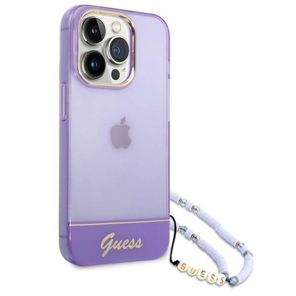 Guess GUHCP14LHGCOHU iPhone 14 Pro 6,1" husă rigidă violet/violet Husă cu curele perle translucide