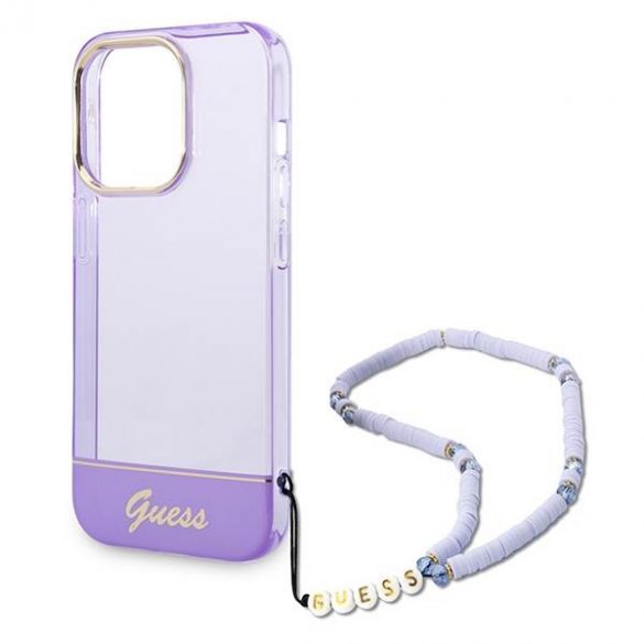 Guess GUHCP14LHGCOHU iPhone 14 Pro 6,1" husă rigidă violet/violet Husă cu curele perle translucide