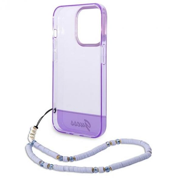 Guess GUHCP14LHGCOHU iPhone 14 Pro 6,1" husă rigidă violet/violet Husă cu curele perle translucide