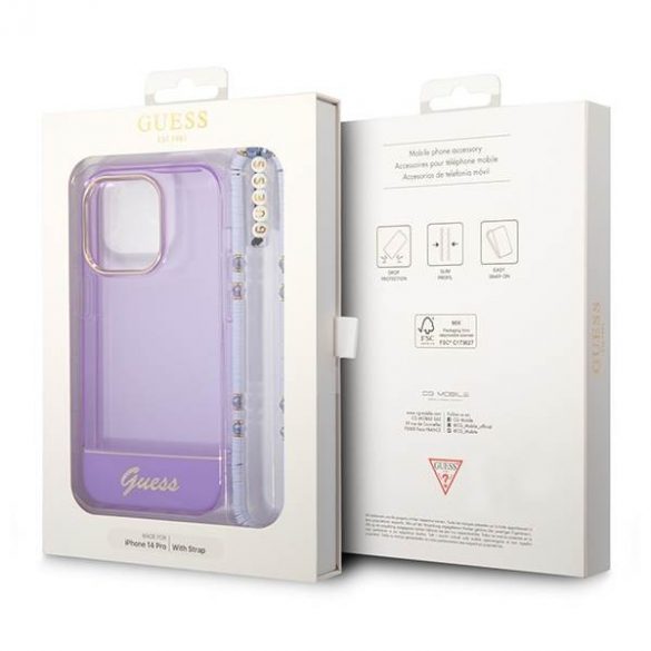 Guess GUHCP14LHGCOHU iPhone 14 Pro 6,1" husă rigidă violet/violet Husă cu curele perle translucide