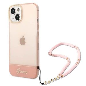 Guess GUHCP14MHGOHP iPhone 14 Plus / 15 Plus 6,7" husă rigidă rożowy/roz Curea perla translucidă